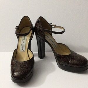 Dolce & Gabbana Italian Floral Tooled Leather Platform Heels Brown Size 37.5 EUC